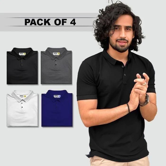 Poly Matte Solid Half Sleeves Men's Polo T-Shirt Pack Of 4